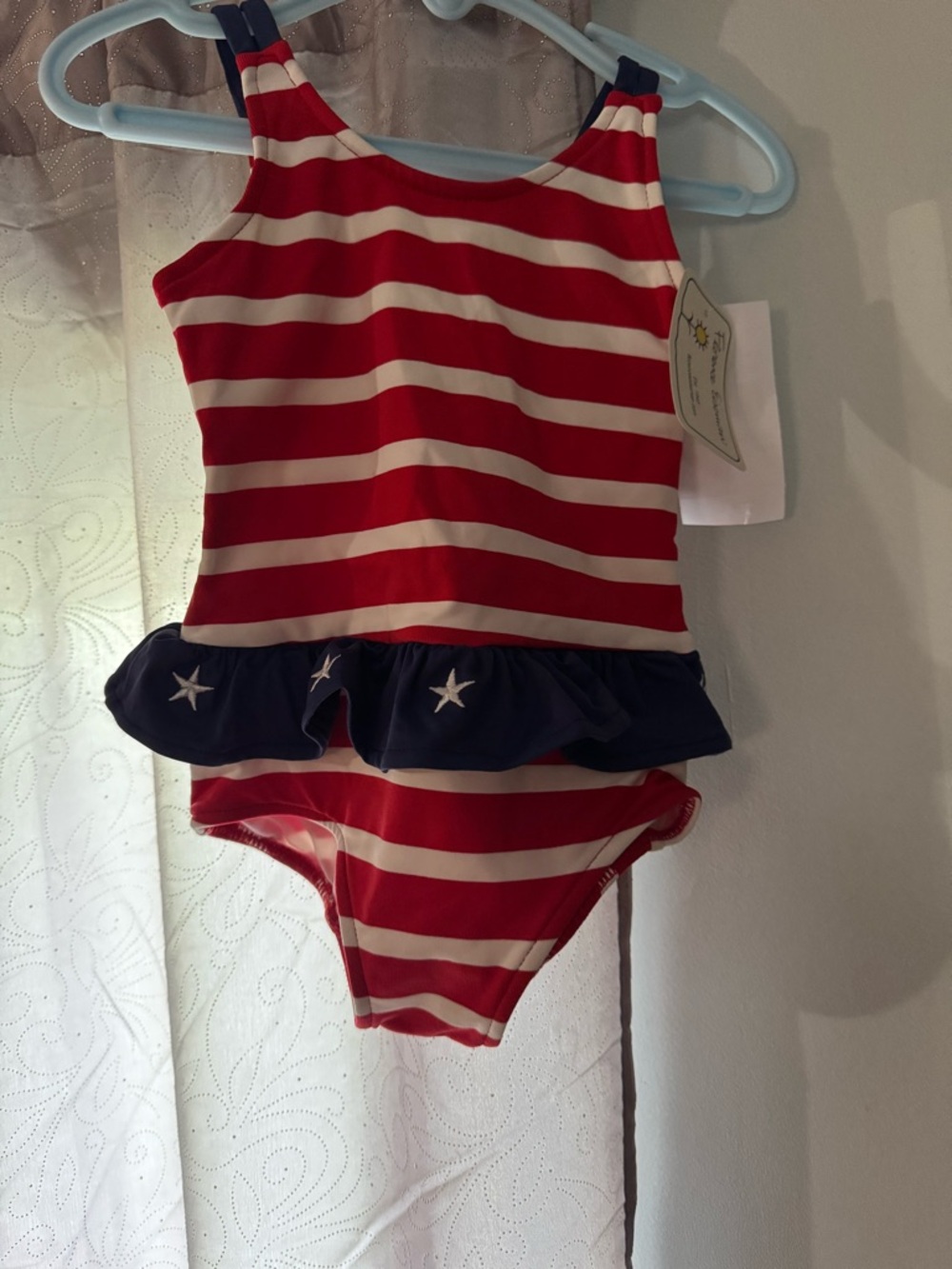 Florence Eiseman Red & Navy Striped Ruffle One-Piece Swimsuit